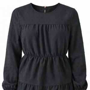 Black Swiss Dot Ruffle Sleeve Tiered Tunic Top Womens XXL